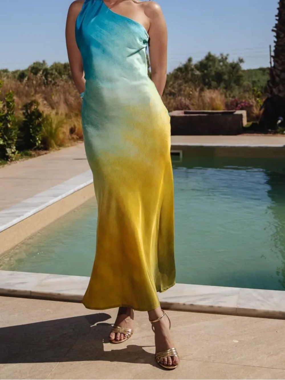 Zara Teal-to-Green Ombre Satin Dress